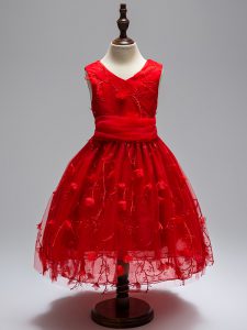 Wine Red Sleeveless Tulle Zipper Flower Girl Dress for Wedding Party
