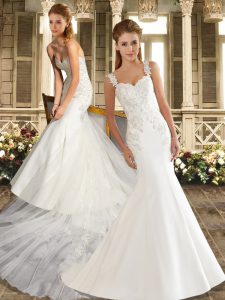 Sumptuous White Mermaid Organza Straps Sleeveless Embroidery Clasp Handle Wedding Gowns Brush Train
