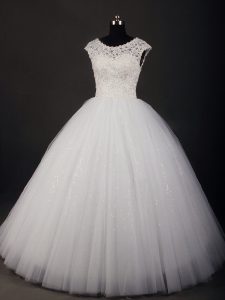 Lace Wedding Gown White Zipper Sleeveless Floor Length