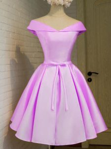 Taffeta Off The Shoulder Cap Sleeves Lace Up Belt Quinceanera Court of Honor Dress in Lilac