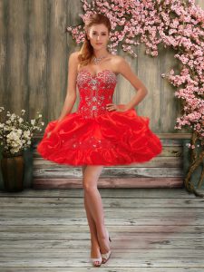 Organza Sweetheart Sleeveless Lace Up Beading and Embroidery and Pick Ups Evening Dress in Red