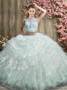 Dramatic Multi-color Zipper Quinceanera Gown Beading and Ruffles Sleeveless Sweep Train