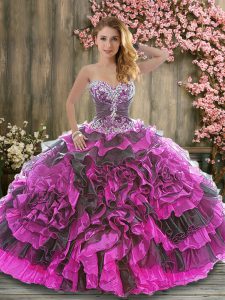 High Class Multi-color Lace Up Sweetheart Beading and Ruffles Quinceanera Gown Organza Sleeveless