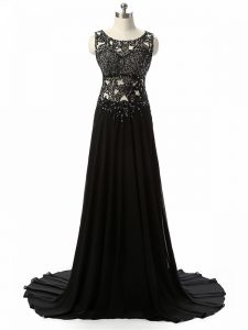 Black Side Zipper Scoop Beading and Lace and Appliques Formal Dresses Chiffon Sleeveless Brush Train