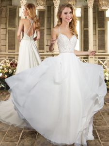 Elegant Criss Cross Wedding Dress White for Wedding Party with Beading Brush Train