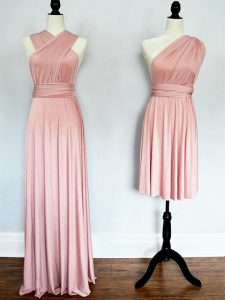 Cute Sleeveless Lace Up Floor Length Ruching Vestidos de Damas