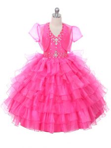 Halter Top Sleeveless Organza Little Girls Pageant Dress Wholesale Beading and Ruffled Layers Lace Up