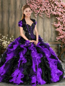 Fashion Organza Sleeveless Floor Length Quinceanera Gown and Beading and Ruffles