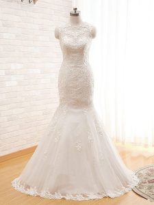 High End Floor Length Zipper Wedding Dresses White for Beach and Wedding Party with Lace and Appliques