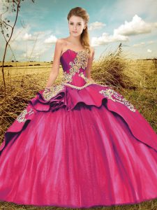 Sweetheart Sleeveless Taffeta and Tulle Quinceanera Gown Beading and Embroidery Court Train Lace Up