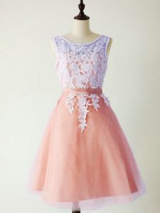 Peach Bridesmaid Dresses Prom and Party and Wedding Party with Lace Scoop Sleeveless Lace Up