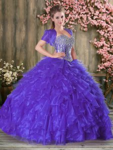 Romantic Sweetheart Sleeveless Organza Quinceanera Gown Beading and Ruffles Lace Up