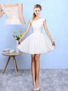 Luxury Appliques Wedding Guest Dresses White Lace Up Sleeveless Knee Length