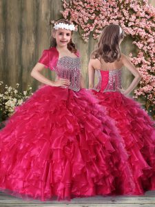 Exquisite Sleeveless Lace Up Floor Length Beading and Ruffles Kids Pageant Dress