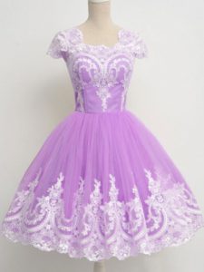 Dazzling Lavender Zipper Quinceanera Court Dresses Lace 3 4 Length Sleeve Knee Length