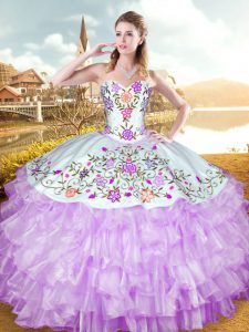 Fashionable Sleeveless Lace Up Floor Length Embroidery and Ruffled Layers Quince Ball Gowns