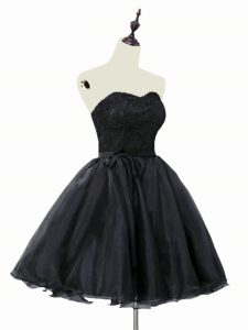Fantastic Black Sleeveless Mini Length Lace and Sashes ribbons Lace Up Womens Party Dresses