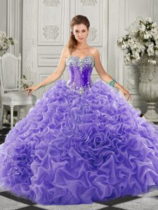 Fantastic Organza Sleeveless Sweet 16 Quinceanera Dress Court Train and Beading and Ruffles