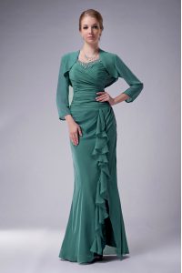 Sleeveless Chiffon Floor Length Zipper Mother of Bride Dresses in Green with Beading