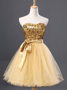 Sequins Prom Dresses Gold Zipper Sleeveless Mini Length