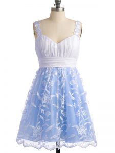 Hot Sale Sleeveless Knee Length Lace Lace Up Wedding Party Dress with Light Blue