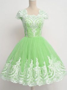 Simple Tulle Cap Sleeves Knee Length Quinceanera Court of Honor Dress and Lace