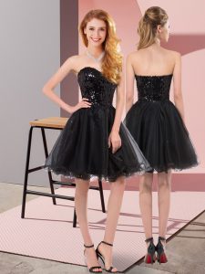 Sweetheart Sleeveless Mini Length Sequins Black Tulle