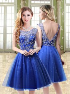 Mini Length A-line Sleeveless Royal Blue Prom Dress Backless