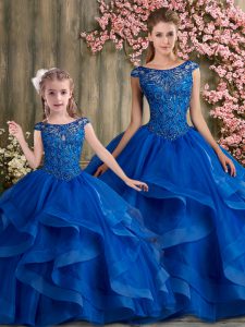 Cute Royal Blue Scoop Neckline Beading and Ruffles Quinceanera Dresses Sleeveless Lace Up