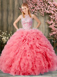 New Arrival Floor Length Ball Gowns Sleeveless Watermelon Red Quinceanera Dresses Lace Up