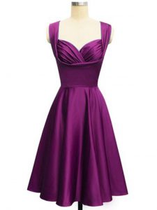 Purple Side Zipper Quinceanera Court of Honor Dress Ruching Sleeveless Knee Length