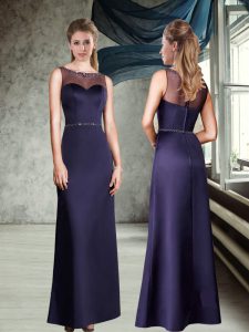 Fine Sleeveless Zipper Floor Length Beading and Belt Dama Dress for Quinceanera