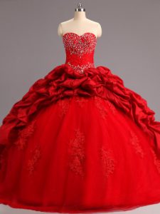 Customized Sleeveless Court Train Lace Up Beading and Appliques and Pick Ups Vestidos de Quinceanera