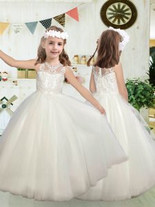 Admirable Floor Length White Toddler Flower Girl Dress Scoop Sleeveless Zipper