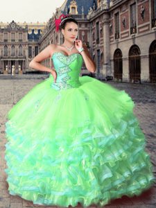 Quinceanera Dress Military Ball and Sweet 16 and Quinceanera with Beading and Ruffled Layers Sweetheart Sleeveless Court