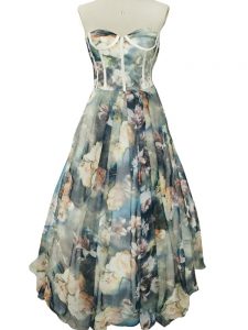 Deluxe Printed Sleeveless Floor Length Dress for Prom and Ruching