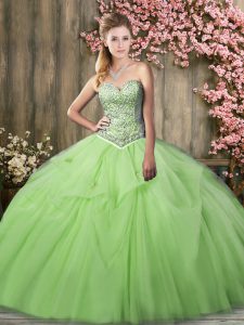 High Quality Sleeveless Brush Train Beading and Pick Ups Quinceanera Gown
