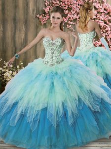 Extravagant Multi-color Ball Gowns Sweetheart Sleeveless Tulle Floor Length Lace Up Beading and Ruffles Sweet 16 Dress