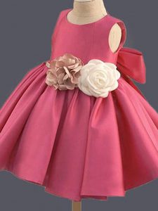 Mini Length Hot Pink Girls Pageant Dresses Scoop Sleeveless Clasp Handle