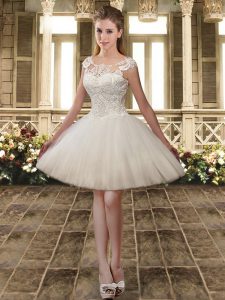 White Cap Sleeves Knee Length Beading and Lace Lace Up Court Dresses for Sweet 16