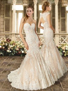 Hot Sale Sleeveless Brush Train Lace Clasp Handle Wedding Dresses
