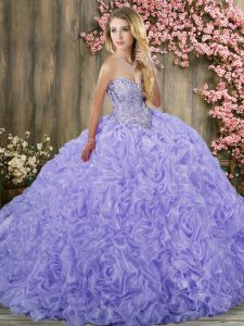 Inexpensive Lavender Sweetheart Lace Up Beading Quinceanera Dress Brush Train Sleeveless