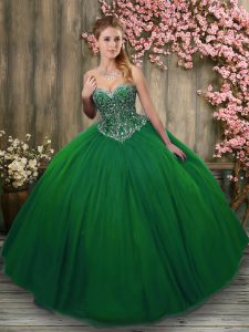 Dark Green Sleeveless Tulle Lace Up Quinceanera Dress for Military Ball and Sweet 16 and Quinceanera