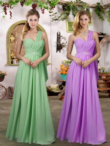 Ruching and Belt Quinceanera Court of Honor Dress Lilac Zipper Sleeveless Floor Length
