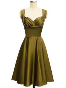Simple Olive Green Empire Taffeta Straps Sleeveless Ruching Knee Length Lace Up Quinceanera Court of Honor Dress