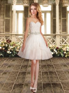 Ball Gowns Bridesmaid Dresses White Sweetheart Chiffon Sleeveless Knee Length Lace Up