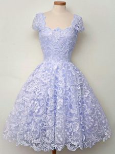 On Sale Knee Length Lace Up Quinceanera Court Dresses Lavender for Prom and Party and Wedding Party with Lace