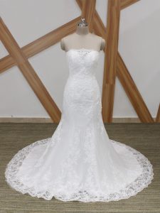 Classical White Lace Up Wedding Dress Lace Sleeveless Brush Train