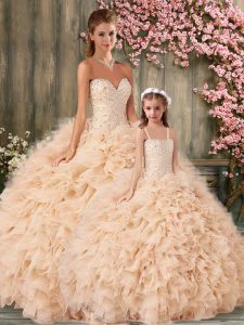 Wonderful Sleeveless Lace Up Floor Length Beading and Ruffles 15th Birthday Dress
