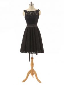 Custom Made Bateau Sleeveless Zipper Bridesmaids Dress Black Lace